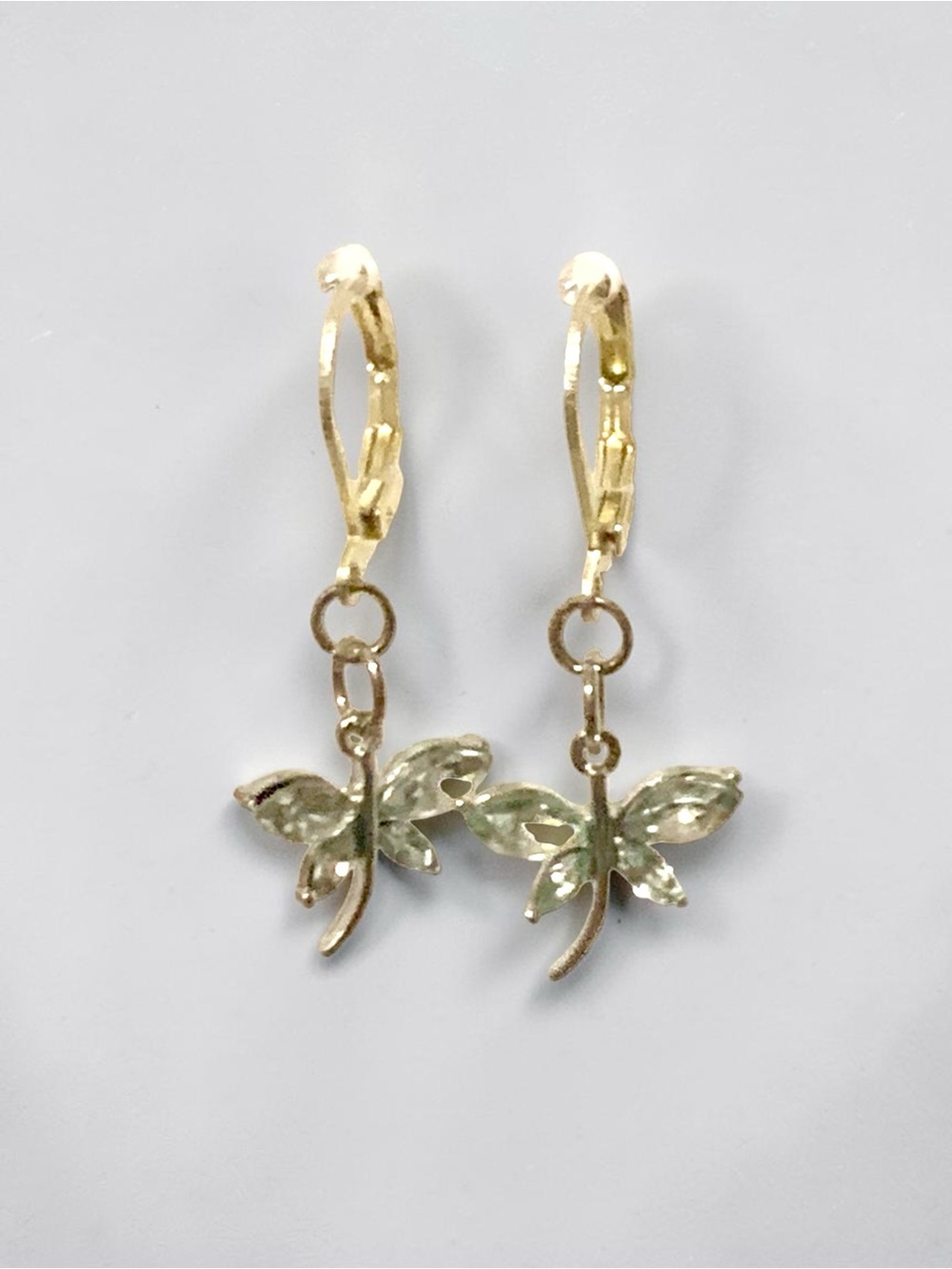 Silver-Tone Dragonfly lever back Drop Earrings with clear glass wings